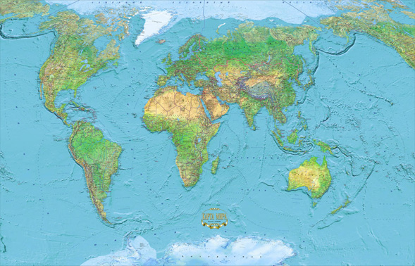 Настенная карта Мира с рельефом Земли