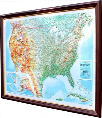 Рельефная карта США в пластиковой раме, 120х80 см