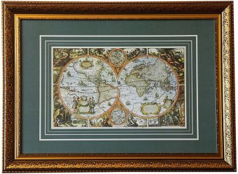 Большая карта мира в багете, 114х84 см