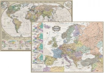 Двухсторонняя политическая карта Мира и Европы, ретро