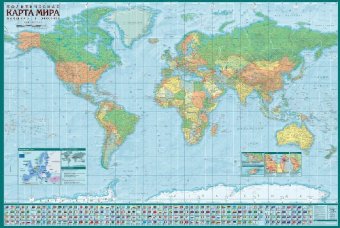 Политическая настенная карта Мира с инфографикой, 1:34М