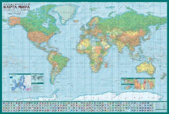 Политическая настенная карта Мира с инфографикой, 1:45М