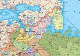 Административная карта Российской Федерации на английском языке, 1:7млн с рейками