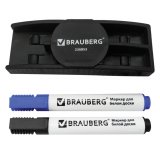 Набор для магнитно-маркерной доски BRAUBERG (магнитный стиратель, 2 маркера 5 мм: черный, синий)