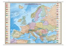 Карта "Европа политическая" с флагами на рейках 1:3,2М, в тубусе