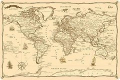 Подтарельник ребристый "Карта мира ретро стиль"