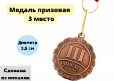 Медаль призовая Globusoff, 3 место, бронза, d=3,5 см