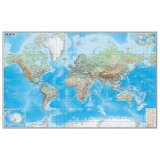 Карта настенная "Мир. Обзорная карта. Физическая с границами", М-1:15 млн., 192х140 см, ламинированная