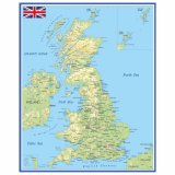 Карта физическая Великобритании на английском языке, 120 х 175 см