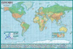 Политическая настенная карта Мира с инфографикой, 1:34М на рейках