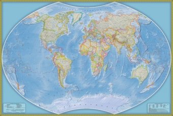 Рельефная политическая карта мира, арт. К19, 90*130 см
