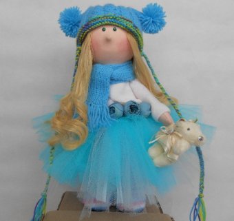Интерьерная кукла тильда Зефирка в голубом, серия "Зефирия"