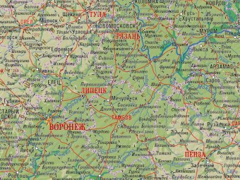 Физическая карта Россия и прилегающие государства 190х240 см
