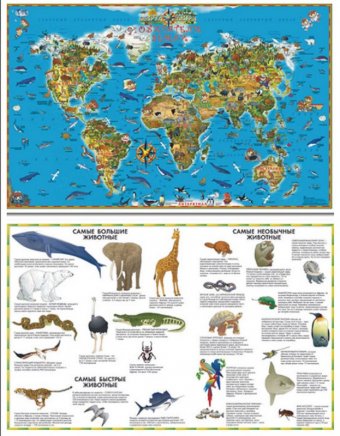 Двухсторонняя карта Мир и Обитатели Земли, настольная