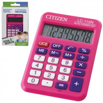 Калькулятор CITIZEN карманный LC-110NPKCFS, 8 разрядов, двойное питание, 87х58мм, РОЗОВЫЙ