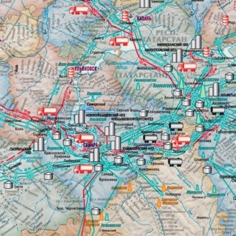Карта России и сопредельных государств. Пути транспортировки нефти и нефтепродуктов. 250х150 см