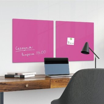 Доска магнитно-маркерная стеклянная BRAUBERG розовая, 45х45 см, 3 магнита