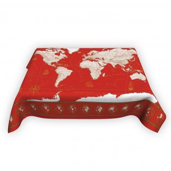 Скатерть непромокаемая "Карта Мира в морском стиле" красно-белая, 220*145 см