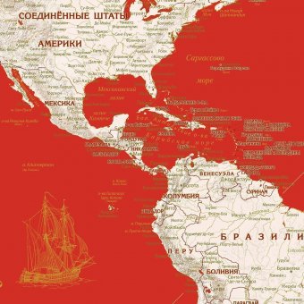 Скатерть непромокаемая "Карта Мира в морском стиле" красно-белая, 220*145 см