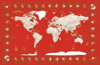 Скатерть "Карта Мира в морском стиле" красно-белая, 220*145 см