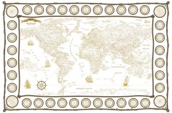 Скатерть непромокаемая "Карта Мира в морском стиле" белая с золотом, 220*145 см