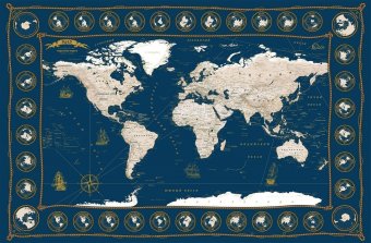 Скатерть непромокаемая "Карта Мира в морском стиле" синяя, 120*145 см