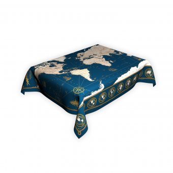 Скатерть непромокаемая "Карта Мира в морском стиле" синяя, 180*145 см