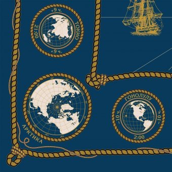Скатерть непромокаемая "Карта Мира в морском стиле" синяя, 220*145 см