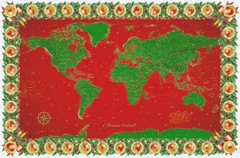 Новогодняя скатерть "Карта Мира" красно-зеленая, 220*145 см
