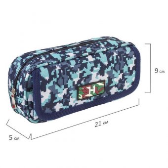 Пенал BRAUBERG для мальчиков, 1 отделение, органайзер, мягкий, "Military", синий, 21х5х9 см, 228991