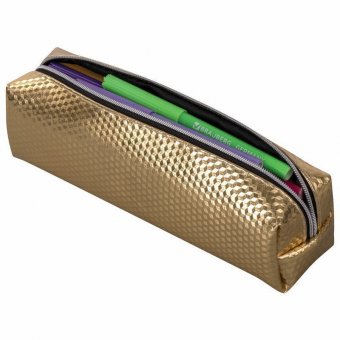 Пенал-косметичка BRAUBERG, глянцевый, мягкий, Celebrity Gold, 21х5х6 см, 228992