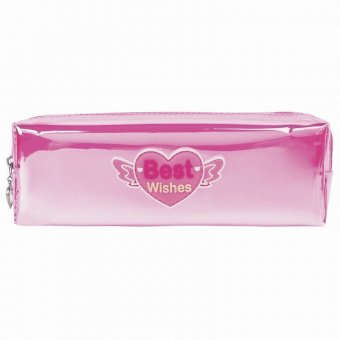 Пенал-косметичка ЮНЛАНДИЯ, мягкий, полупрозрачный "Glossy", розовый, 20х5х6 см, 228984