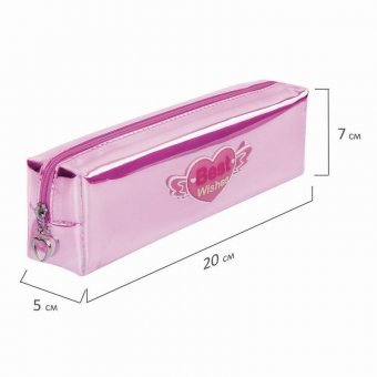 Пенал-косметичка ЮНЛАНДИЯ, мягкий, полупрозрачный "Glossy", розовый, 20х5х6 см, 228984