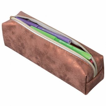Пенал-косметичка BRAUBERG, экокожа, Luxury, с эффектом позолоты, бронзовый, 21х5х6 см, 228996