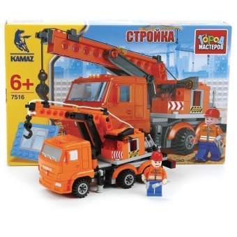 Конструктор Стройка "Камаз: кран с фигуркой", 141 деталь, ГОРОД МАСТЕРОВ, KK-7516-R, 243451