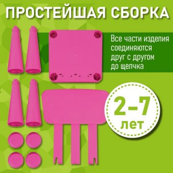 Стул детский со спинкой МАМОНТ розовый, от 2 до 7 лет, безвредный пластик, 01.002.01.12.1