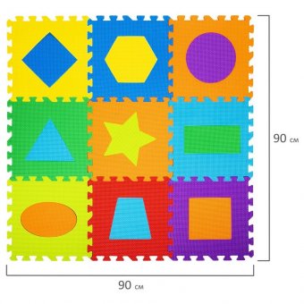 Коврик-пазл напольный 0,9х0,9 м, мягкий, "Фигуры", 9 частей 30х30 см, толщина 1 см, ЮНЛАНДИЯ, 664664