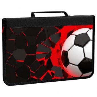 Папка для труда на молнии BRAUBERG А4 с ручкой, 1 отделение, органайзер, "Black football", 270992