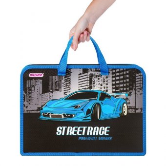 Папка с ручками ПИФАГОР А4, 1 отделение, пластик, молния сверху, 40 мм, SuperCar, 270331