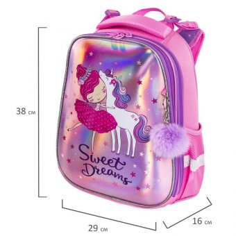 Ранец BRAUBERG PREMIUM, 2 отделения, с брелком, "Unicorn", 38х29х16 см, 229900