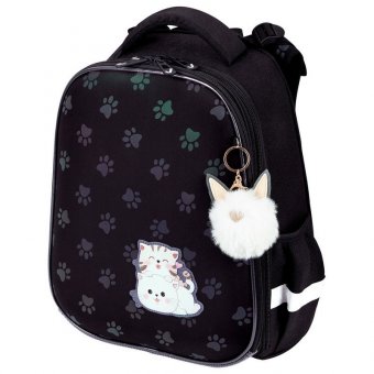 Ранец BRAUBERG LUMINOUS, 2 отделения, с брелоком, "Paws", СВЕТЯЩИЙСЯ РИСУНОК, 38х29х16 см, 271366
