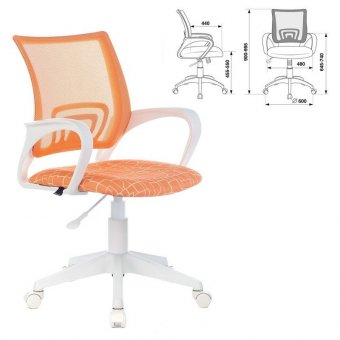 Кресло BRABIX "Fly MG-396W", с подлокотниками, пластик белый, сетка, оранжевое с рисунком "Giraffe", 532402, M