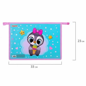 Папка для тетрадей ПИФАГОР А4, 1 отделение, картон/пластик, на молнии, "Smart Penguin", 271441