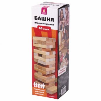 Игра настольная "БАШНЯ", 48 деревянных блоков, ЗОЛОТАЯ СКАЗКА, 662294