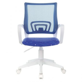 Кресло BRABIX "Fly MG-396W", с подлокотниками, пластик белый, сетка, темно-синее с рисунком "Space", 532405, M