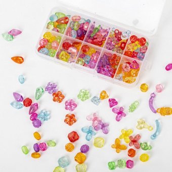 Набор BEADS SET для творчества, рукоделия и создания украшений, 200 бусин, 10 видов, прозрачные, нить, BRAUBER