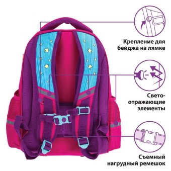 Ранец ЮНЛАНДИЯ LIGHT, 2 отделения, "Neon unicorn", 3D панель, 38х29х16 см, 229916