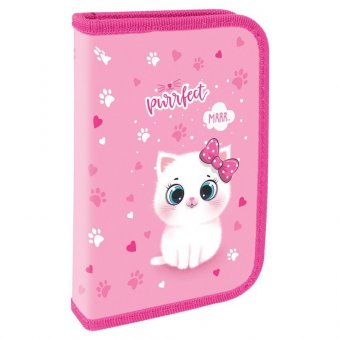 Пенал ПИФАГОР, 1 отделение, ламинированный картон, 19х11 см, "Fluffy cat", 271002
