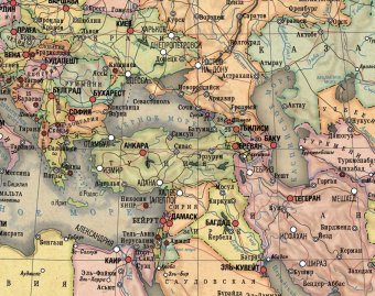 Карта Мира политическая в стиле ретро на холсте, 120 х 200 см