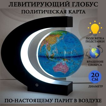 Левитирующий глобус с подсветкой D=20 см "Политический"
